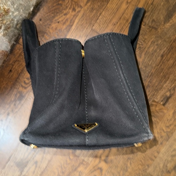 Authentic PRADA Canapa Canvas Shoulder Hand Bag Purse Black - Picture 7 of 17
